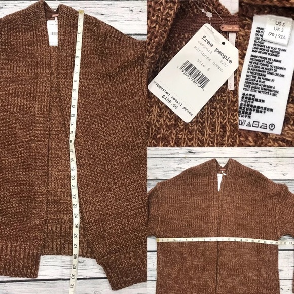 NWT Free People Cardigan Sweater Oversized Brown Knit Jacket Long Sleeve Size S - Picture 10 of 10